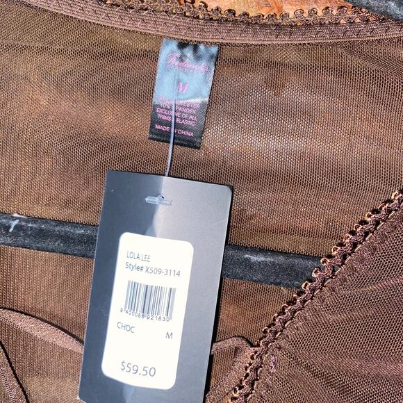 NWT Frederick's of Hollywood Brown Lola Lee Sheer Long Sleeve Bodysuit Medium - Picture 5 of 7